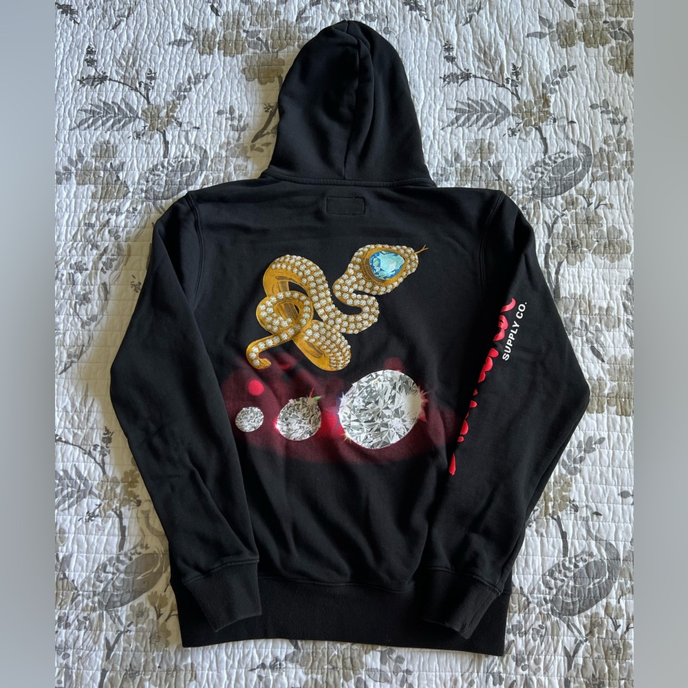 Diamond Supply Co. Hoodie with Snake and Gemstone Design n Black • S